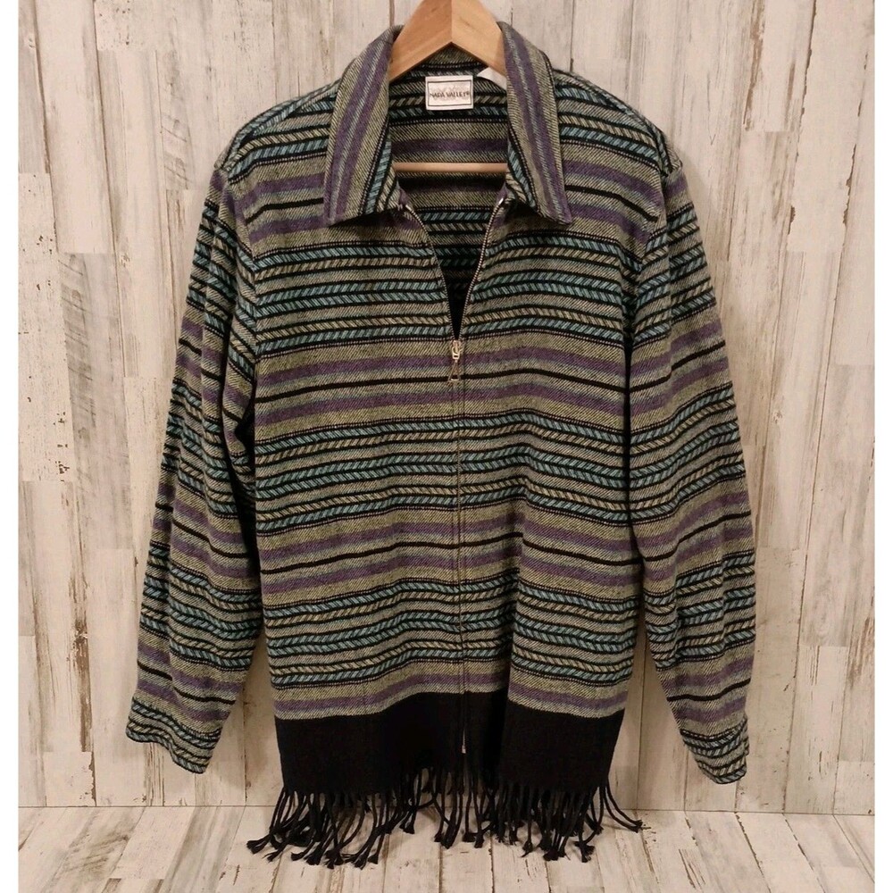Vintage Napa Valley Fringe Jacket Full Zip Womens Large Southwestern Boho Stripe